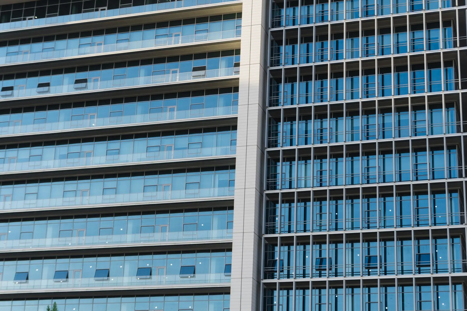 Glazed exterior of a large commercial building