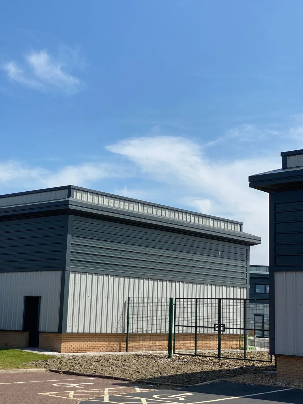 Contemporary industrial building with metal exterior
