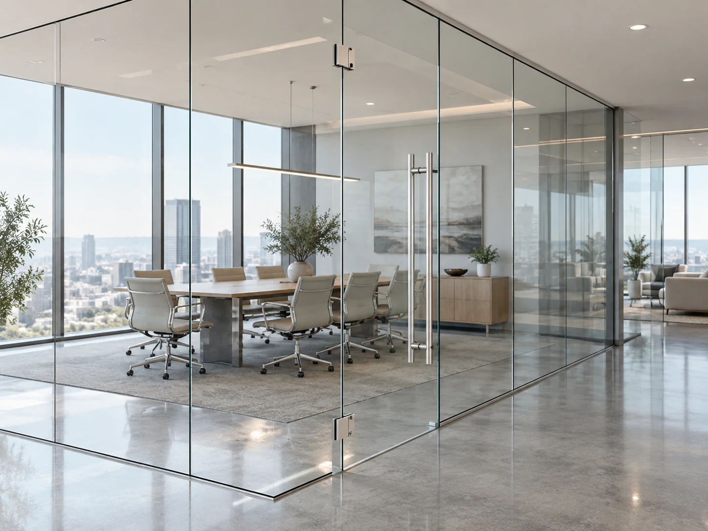 Clear glass office partitions
